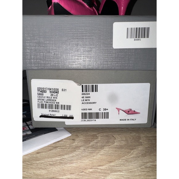Balenciaga Fluo Pink Cagole Mule M70 Heels Size 39‎ Arena Lambskin NWB Sexy COA - Picture 10 of 10